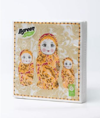 BGREEN 3сл 20шт 33*33см Салфетки бумажные Матрешки голд