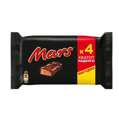 Шоколадный батончик Mars с карамелью и нугой, пачка 4 штуки по 40,5 г
