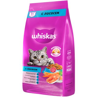 Сухой корм Whiskas для взрослых кошек «Подушечки с нежным паштетом. Обед с лососем», 5кг