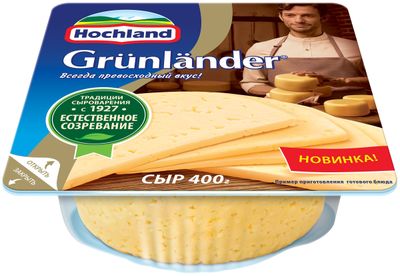 Сыр полутвердый Hochland Grunlander Классический вкус 50%, брус, 400г