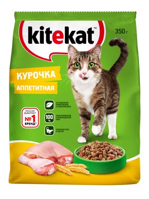 Сухой полнорационный корм Kitekat для взрослых кошек Курочка Аппетитная, 350г