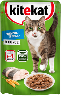 Влажный корм Kitekat для взрослых кошек со вкусом рыбы в соусе Вкусная треска, 85г