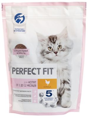 Cухой полнорационный корм PERFECT FIT для котят от 2 до 12 месяцев, с курицей, 650г