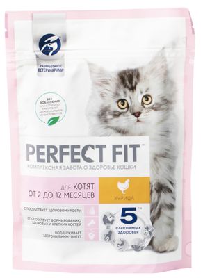 Cухой полнорационный корм PERFECT FIT для котят от 2 до 12 месяцев, с курицей, 190г