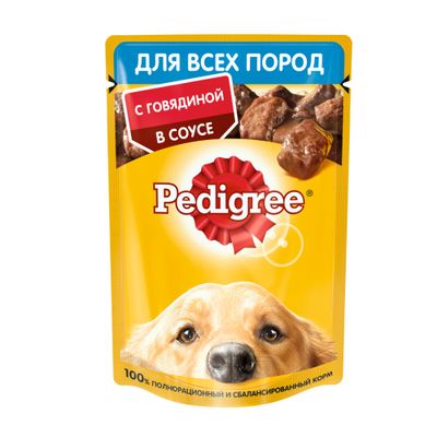 Влажный корм Pedigree для взрослых собак всех пород, с говядиной в соусе, 85г