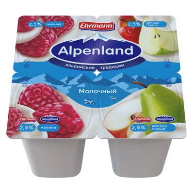Йогуртный продукт Alpenland молочный 2,5% Малина/Яблоко и груша, 95г