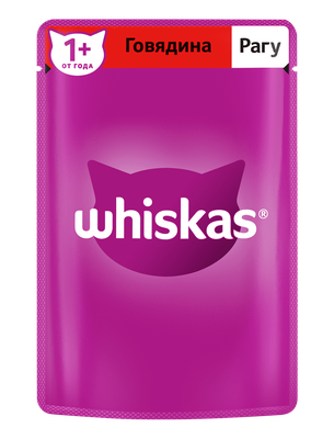 Влажный корм Whiskas для кошек, рагу с говядиной, 75г