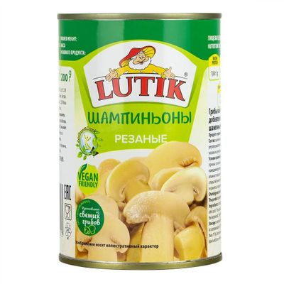 LUTIK Шампиньоны резаные 425мл.*12 ж/б