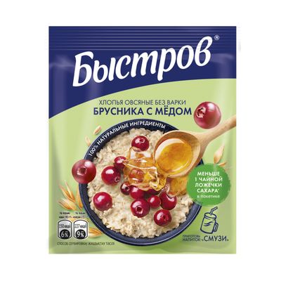 БЫСТРОВ Хлопья Брусника Мед 17х40г