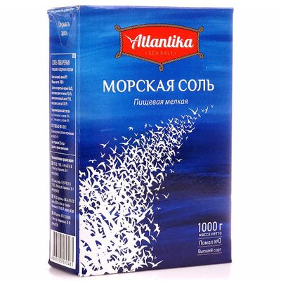 Соль морская Атлантика мелкая 1кг*15 к/п