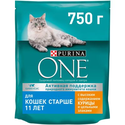 Корм сухой Purina One для кошек старше 11 лет курица и злаки 750г