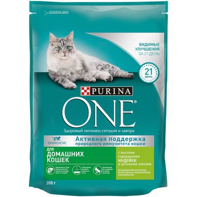 Сухой корм Purina ONE для кошек с индейкой и цельными злаками 200г