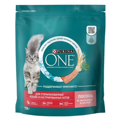 Сухой корм Purina One для стерилизованных кошек с лососем и пшеницей 750г