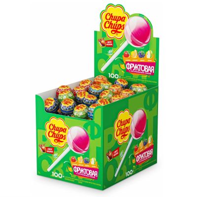 Карамель Chupa Chups Фруктовая + Кола, 12г, Шоубокс, 100шт