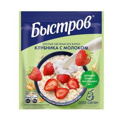 БЫСТРОВ Хлопья Клубника Молоко 17х40г