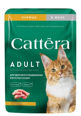 Корм Cattera консервированный полнорационныйс курицей в желе для взрослых кошек пауч 75 гр