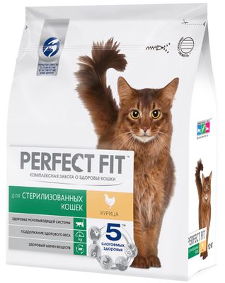 Сухой полнорационный корм PERFECT FIT для стерилизованных кошек, с курицей, 1,2кг