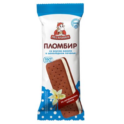 Мороженое ПЕСТРАВКА сэндвич ваниль в шок.печенье 24*76г (Б11)