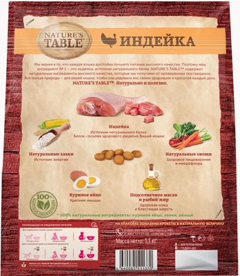 Сухой корм для кошек Nature’s Table Индейка, 1,1кг