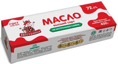 Масло Пестравка Крестьянское сливочное 72,5%, фольга, 400г