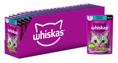 Влажный корм Whiskas для кошек, желе с говядиной и кроликом, 28х75г