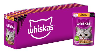 Влажный корм Whiskas для кошек, желе с курицей и индейкой, 28х75г