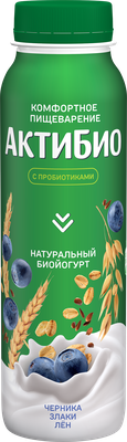 Биойогурт АктиБио питьевой обогащенный черника/ 5злаков/сем.льна 1,6% 9*260г