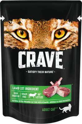 Корм консервированный полнорационный CRAVE для взрослых кошек с ягнёнком, 70г