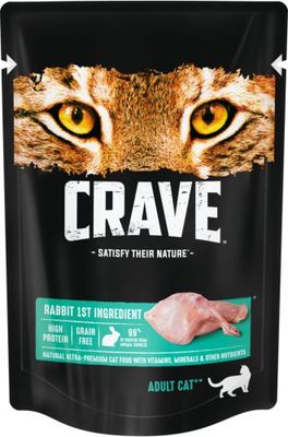 Корм консервированный полнорационный CRAVE для взрослых кошек с кроликом, 70г