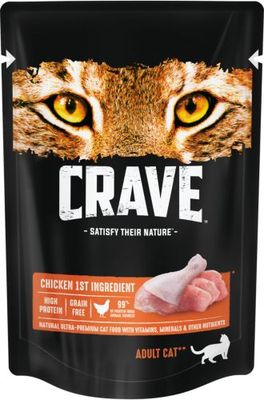 Корм консервированный полнорационный CRAVE для взрослых кошек с курицей, 70г