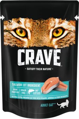 Корм консервированный полнорационный CRAVE для взрослых кошек с лососем, 70г