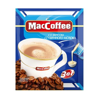 Напиток MacCoffee кофейный растворимый (3 в 1) со вкусом сгущенного молока м/уп 20г*50шт*10 лента