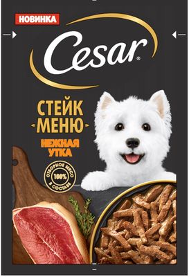 Корм Cesar для взрослых собак Стейк меню Нежная утка 80г
