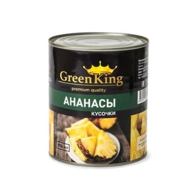 Ананасы Green King кусочки в легком сиропе ж/б 580 мл (сухой вес 300 г), Вьетнам