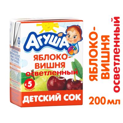 Сок осветленный Агуша Яблоко-Вишня, 200мл