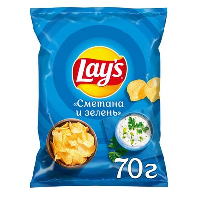 Чипсы Lays вкус сметана, зелень 25*70 г