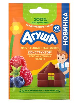 Пастилки фруктовые Агуша  Яблоко-Черника-Малина, сашет, 12г
