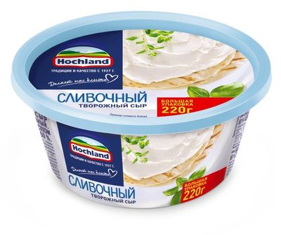Сыр творожный Hochland Сливочный, ванночка, 220г