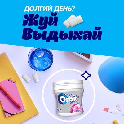 Жевательная резинка Orbit White Bubblemint без сахара, банка 68 г
