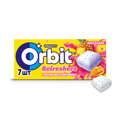 Жевательная резинка Orbit Refreshers Тропический микс, освежающие кубики без сахара, 16 г