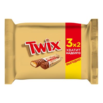 Шоколадный батончик Twix с карамелью и печеньем, пачка 3 штуки по 55 г