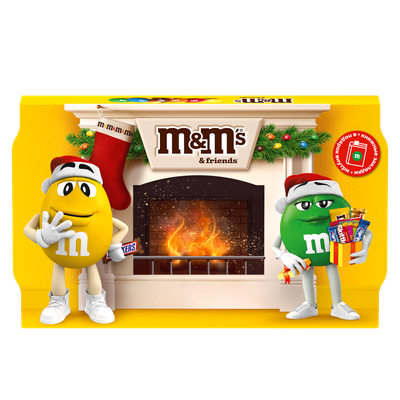 Новогодний подарок набор сладостей M&M's & Friends Камин, набор конфет M&M's, Snickers, Twix, Bounty, Milky Way, Skittles с сюрпризом внутри, 293 г