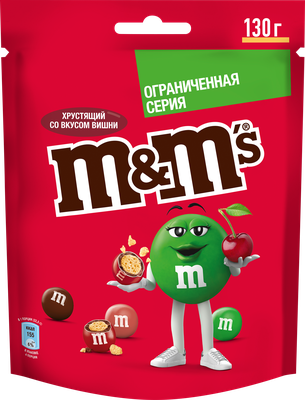Конфеты M&M'S Хрустящий со вкусом вишни, драже с хрустящим центром для компании, 130 г
