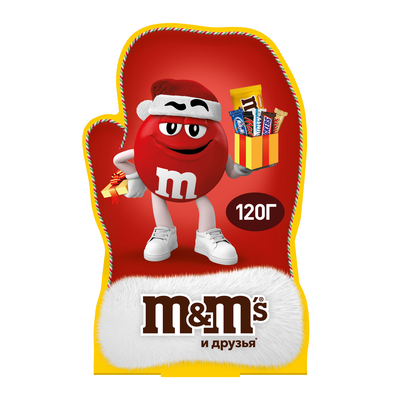 Новогодний подарок набор сладостей M&M'S и друзья Варежка, набор конфет M&M's, Mars, Bounty, Snickers, Milky Way, Twix, 120г