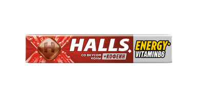 Карамель леденцовая HALLS с кофеином, витамином В6 и вкусом колы, 25г