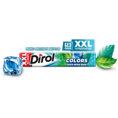 Жевательная резинка DIROL Colors XXL ассорти мятных вкусов без сахара ароматизированная, 19г