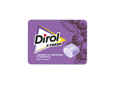 Жевательная резинка DIROL X-FRESH Свежесть Черники и Цитруса без сахара со вкусом черники и цитрусовых фруктов, 16г