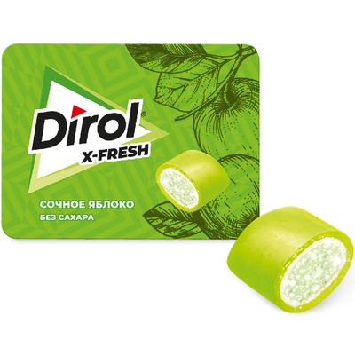 DIROL X-FRESH СОЧНОЕ ЯБЛОКО - ЖЕВАТЕЛЬНАЯ РЕЗИНКА БЕЗ САХАРА СО ВКУСОМ ЯБЛОКА 16г