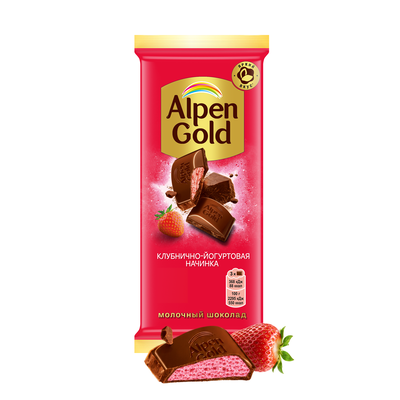 Шоколад молочный Alpen Gold Альпен Гольд с клубнично-йогуртовой начинкой, 80г