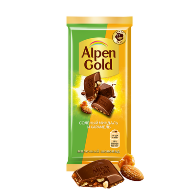 Шоколад молочный Alpen Gold Альпен Гольд с соленым миндалем и карамелью, 80г